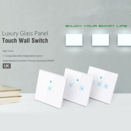 WS-UK-01 EWeLink APP & Touch Control 2A 1 Gang Tempered Glass Panel Smart Wall Switch, AC 90V-250V, UK Plug, 1 Gang