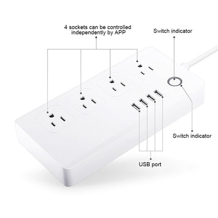 4 puertos USB + 4 conectores de enchufe de EE. UU. Control remoto WiFi Toma de corriente inteligente Funciona con Alexa y Google Home, CA 110-240 V, Enchufe de EE. UU., 4 x USB + 4 x enchufe de EE. UU. (Enchufe de EE. UU.)