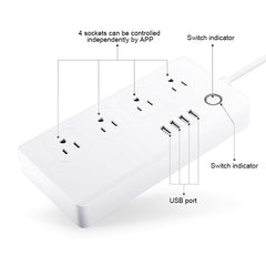 4 x USB Ports + 4 x US Plug Jack WiFi Remote Control Smart Power Socket Works with Alexa & Google Home, AC 110-240V, US Plug, 4xUSB + 4xUS Plug(US Plug)