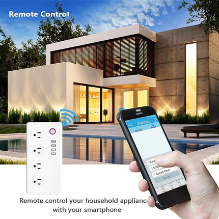 4 puertos USB + 4 conectores de enchufe de EE. UU. Control remoto WiFi Toma de corriente inteligente Funciona con Alexa y Google Home, CA 110-240 V, Enchufe de EE. UU., 4 x USB + 4 x enchufe de EE. UU. (Enchufe de EE. UU.)