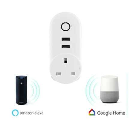 SA-002 2 puertos USB + 1 enchufe UE Enchufe inteligente WiFi, compatible con Alexa y Google Home, CA 110 V-230 V, enchufe UE, enchufe Reino Unido, enchufe EE. UU.