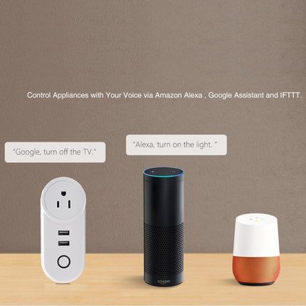 SA-002 2 puertos USB + 1 enchufe UE Enchufe inteligente WiFi, compatible con Alexa y Google Home, CA 110 V-230 V, enchufe UE, enchufe Reino Unido, enchufe EE. UU.