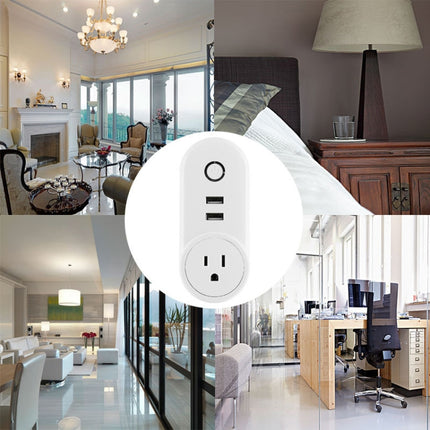 SA-002 2 puertos USB + 1 enchufe UE Enchufe inteligente WiFi, compatible con Alexa y Google Home, CA 110 V-230 V, enchufe UE, enchufe Reino Unido, enchufe EE. UU.