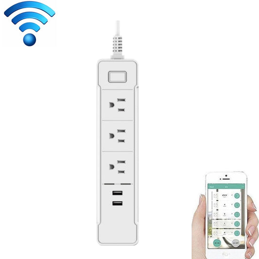 C198B 2 USB Ports + 3 US Sockets WiFi Smart Power Plug Socket, Compatible with Alexa and Google Home, AC 110V-240V, US Plug, Black, White
