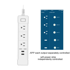 C198B 2 USB Ports + 3 US Sockets WiFi Smart Power Plug Socket, Compatible with Alexa and Google Home, AC 110V-240V, US Plug, Black, White