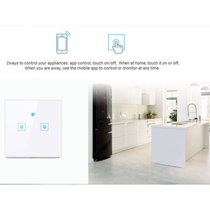 Interruptor de pared inteligente con panel de vidrio templado de 3 entradas y control táctil con aplicación EWeLink WS-EU-03, 2 A, CA 90 V-250 V, enchufe de la UE, 3 entradas