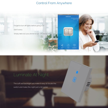 Interruptor de pared inteligente con panel de vidrio templado de 3 entradas y control táctil con aplicación EWeLink WS-EU-03, 2 A, CA 90 V-250 V, enchufe de la UE, 3 entradas