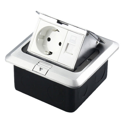 Hidden Pop-up Aluminum Alloy Computer Floor Socket with Cover Bottom Box, EU Plug