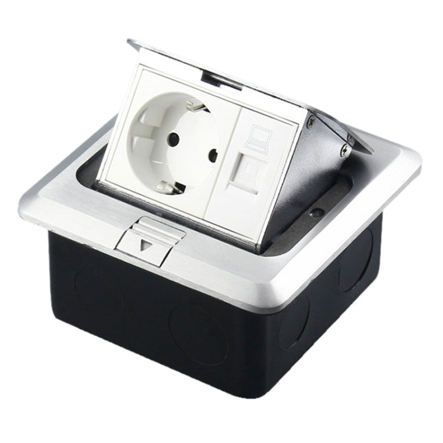 Hidden Pop-up Aluminum Alloy Computer Floor Socket with Cover Bottom Box, EU Plug