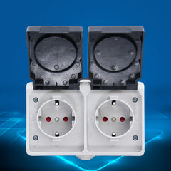 IP44 Waterproof Double-connection Socket with Cover, EU Plug