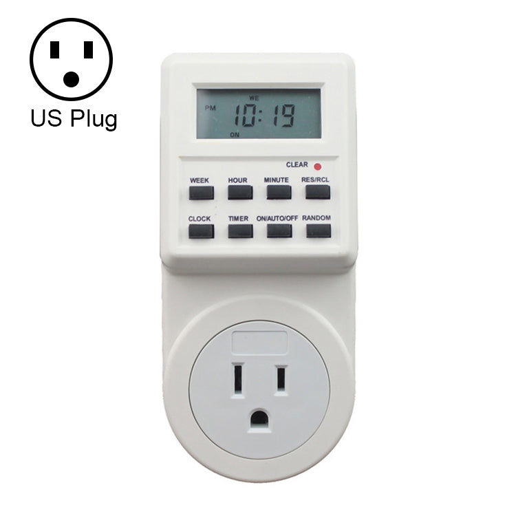 AC 120V Smart Home Plug-in LCD Display Clock Summer Time Function 12/24 Hours Changeable Timer Switch Socket, US Plug, AC 120V US Plug