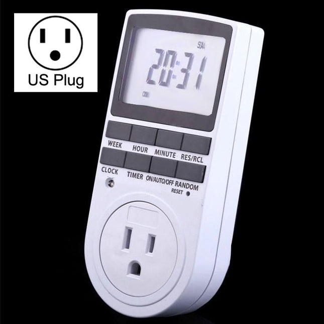 AC 120V Smart Home Plug-in Programmable LCD Display Clock Summer Time Function 12/24 Hours Changeable Timer Switch Socket, US Plug, AC 120V US Plug