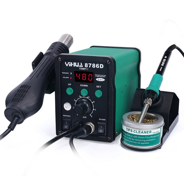 YIHUA 8786D 2 in 1 AC 220V LED Display Adjustable Temperature Hot Air Gun + Solder Station & Soldering Iron, 8786D