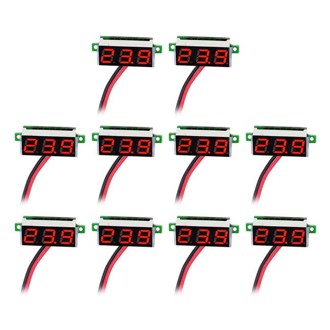 10 PCS 0.36 inch 2 Wires Digital Voltage Meter, Color Light Display, Measure Voltage: DC 2.5-30V