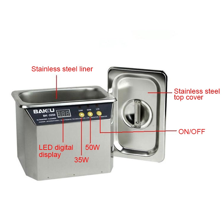 BAKU BK-3550 35W / 50W Adjustable 0.8L LCD Display Ultrasonic Cleaner, AC 220V, EU Plug, BK-3550 35W / 50W 0.8L 220V