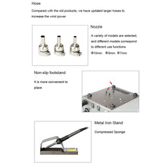 BAKU BA-942C 220V 1000W 2 in 1 Digital Display Adjustable Temperature Hot Air Gun Set, EU Plug, BA-942C