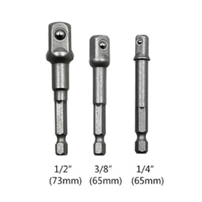 3 PCS/Set Socket Bit Extension Bar Hex Shank Adapter Drill Nut Driver Power Drill Bit(1/4, 3/8, 1/2 inch), Length:65-73mm