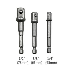 3 PCS/Set Socket Bit Extension Bar Hex Shank Adapter Drill Nut Driver Power Drill Bit(1/4, 3/8, 1/2 inch), Length:65-73mm
