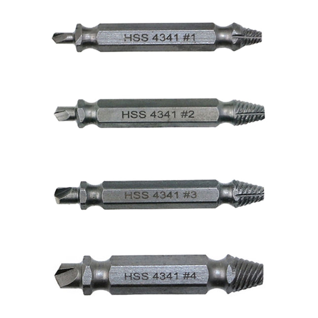 4 in 1 Screw Extractor Drill Bits Tool Broken Bolt Remover(1#, 2#, 3#, 4#), with Plastic Case, 4341, s2, Gold s2, Gold 4341