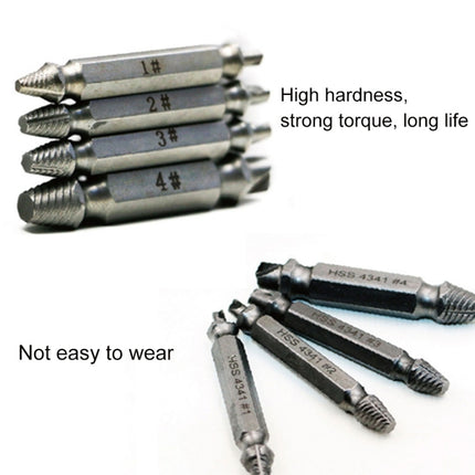 4 in 1 Screw Extractor Drill Bits Tool Broken Bolt Remover(1#, 2#, 3#, 4#), with Plastic Case, 4341, s2, Gold s2, Gold 4341