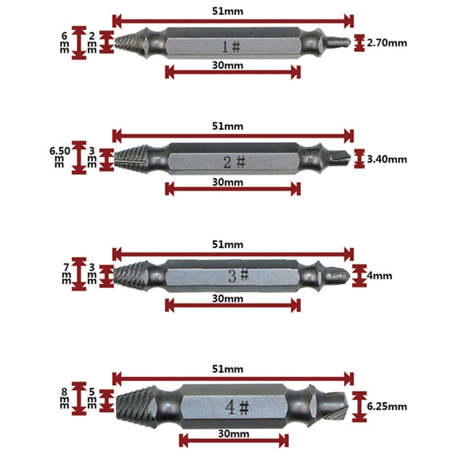 4 in 1 Screw Extractor Drill Bits Tool Broken Bolt Remover(1#, 2#, 3#, 4#), with Plastic Case, s2, Gold s2, Gold 4341, 4341