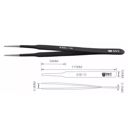 BEST BST-13 Precision Anti-static ESD Stainless Steel Tweezers, BST-13