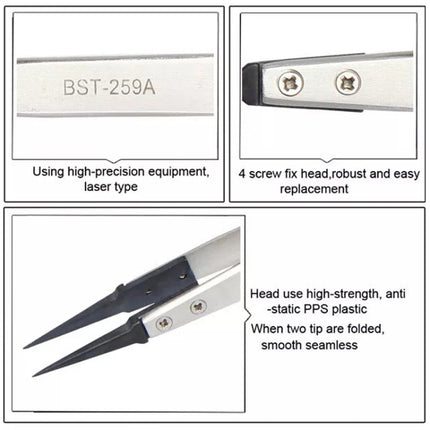BEST BST-259A  Stainless Steel Snti Static Tweezer, BST-259A