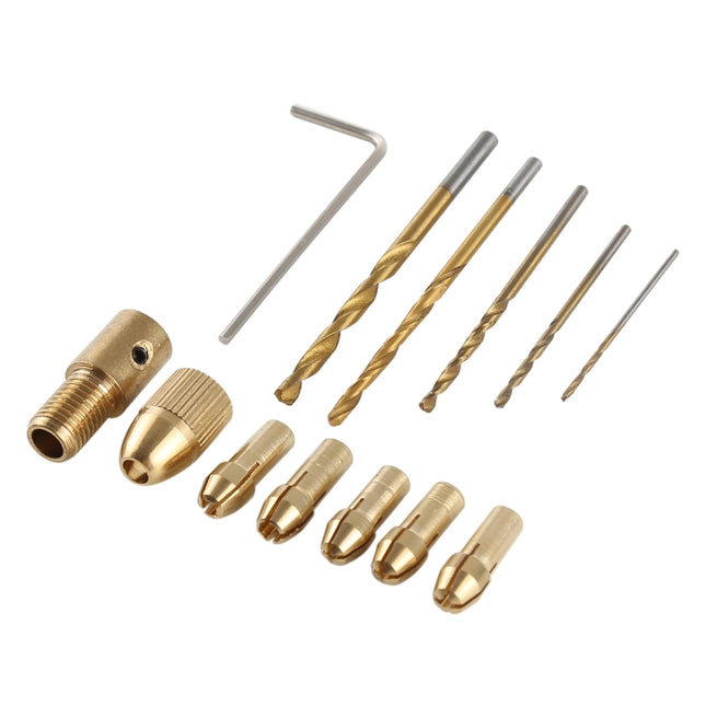 WLXY WL-DIY001 Mini DIY Brass Electric Drill Chucks Drill Bits Set, WL-DIY001 12 Set