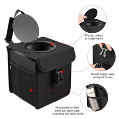 FUNADD Portable Folding Car Back Seat Hook Garbage Can Car Storage Box, Car Garbage Can