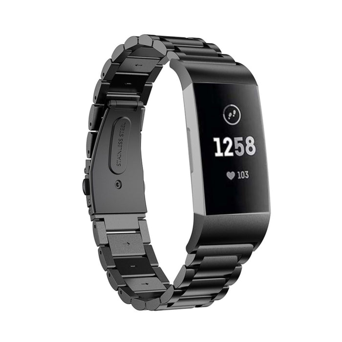 Three Beads Slingshot Buckle Solid Stainless Steel Watch Band for Fitbit Charge 4, Three Beads for Fitbit Charge 4
