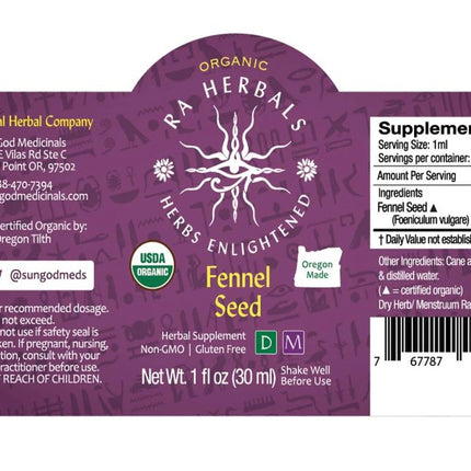 Organic Fennel Seed Tincture for BREAST MILK PRODUCTION, MENOPAUSE, KIDNEY, GASTROINTESTINAL