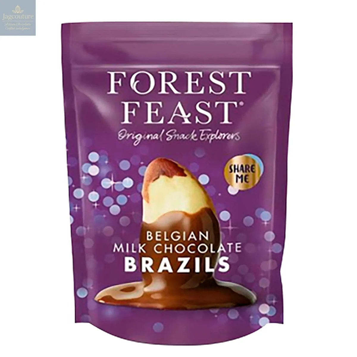 Forest Feast Belgian milk chocolate covered Brazil nuts in pouch