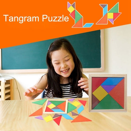 Baby Toy Fine Wooden Jigsaw Puzzle Small Size Tangram, Size: 11*11cm, Tangram, Size: 11*11cm