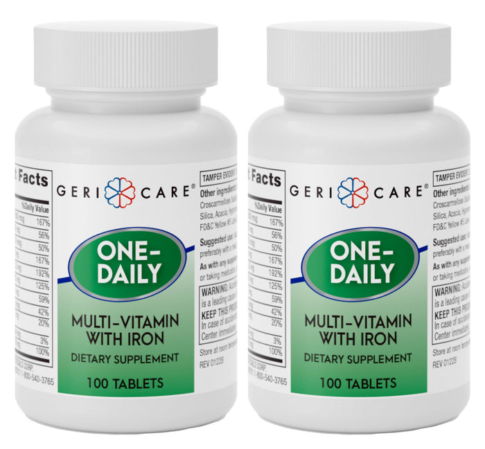GeriCare One-Daily Multi-Vitamin with Iron – 100 Count (Pack of 2) | Daily Nutritional Support