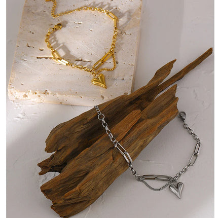 Yhpup Trendy Heart Double Layered Bracelet Stainless Steel Metal Texture Stylish Charm Jewelry браслеты женские Summer Gift