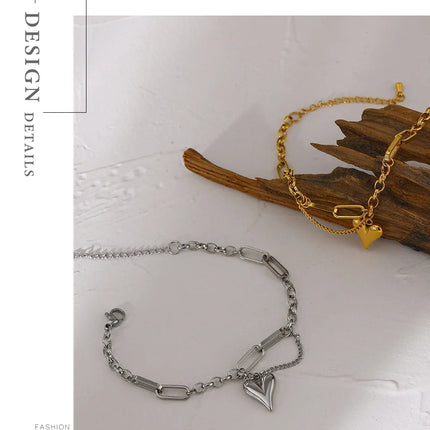 Yhpup Trendy Heart Double Layered Bracelet Stainless Steel Metal Texture Stylish Charm Jewelry браслеты женские Summer Gift