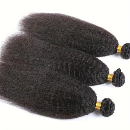 Kinky Straight Human Hair Weave Bundles Deal Raw Virgin Hair Double Weft Yaki Straight Hair Extensions With Closure Frontal