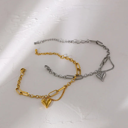 Yhpup Trendy Heart Double Layered Bracelet Stainless Steel Metal Texture Stylish Charm Jewelry браслеты женские Summer Gift