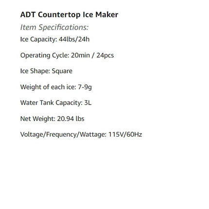 Hicon Countertop Ice Maker Machine 1 Gallon Auto Self-Cleaning Square Ice 44Lbs/24H 24 Pcs Ice Cubes in 15 Mins with Ice Scoop