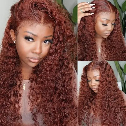 Reddish Brown Curly Lace Front Wig Human Hair Wig Deep Wave 13x4 HD Lace Frontal Wigs With Baby Hair for Women 180% Density
