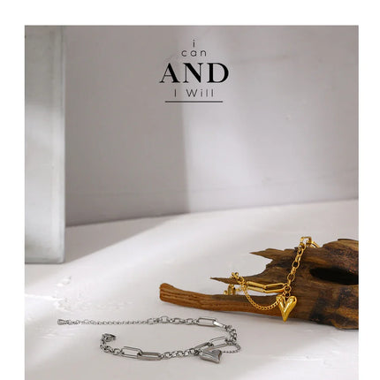 Yhpup Trendy Heart Double Layered Bracelet Stainless Steel Metal Texture Stylish Charm Jewelry браслеты женские Summer Gift