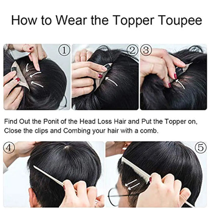 Toupee for Men, Human Hair Wigs Invisible Male Bald Patch Seamless Replacement Toupee Clip Hairpiece Wig for Daily Wear