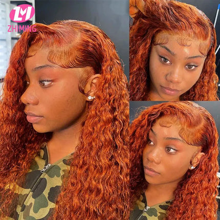 HD Orange Ginger Curly 13x4 Lace Front Wig Deep Wave Synthetic Hair Wig High Temperature Silk Lace Frontal Wigs Water Wave