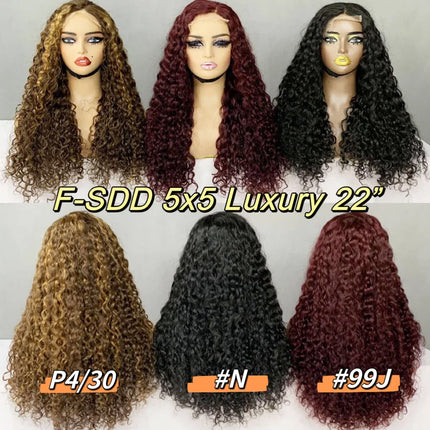 Human Hair Peluca,250 Density Human Hair Wig,SDD 22 Inch Luxury Curl 5X5 Lace Closure Nature Color Wig