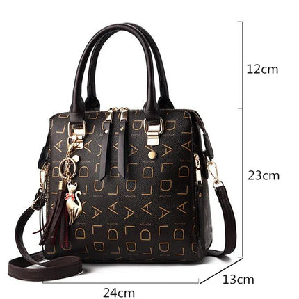 Fashion English Letter Handbag Women PU Leather Tassel Top-handle Bag Luxury Shoulder Bag Large Capacity Lady Tote Design Purse