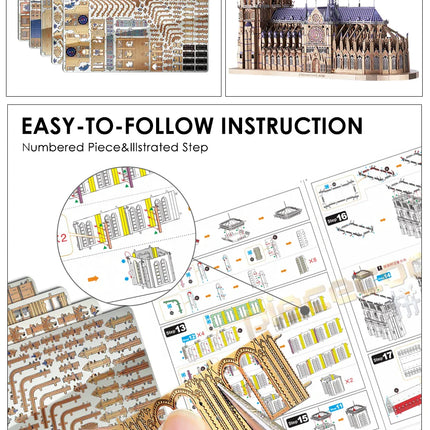 Piececool 3D Metal Puzzles Jigsaw, Notre Dame Cathedral Paris DIY Model Building Kits Toys for Adults Birthday Gifts