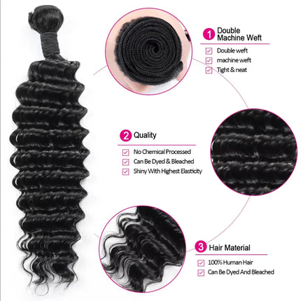 Deep Wave Bundles Human Hair Brazilian Raw Hair 12A Grade Bundles 100% Natural Deep Curly Remy Hair Extensions 3 4 Bundles Deal