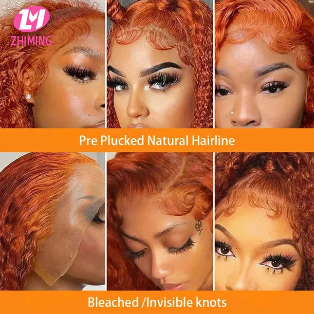 HD Orange Ginger Curly 13x4 Lace Front Wig Deep Wave Synthetic Hair Wig High Temperature Silk Lace Frontal Wigs Water Wave