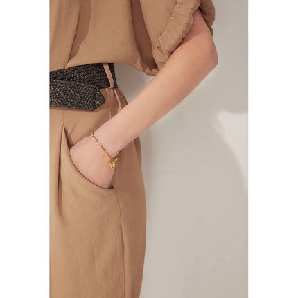 Yhpup Trendy Heart Double Layered Bracelet Stainless Steel Metal Texture Stylish Charm Jewelry браслеты женские Summer Gift