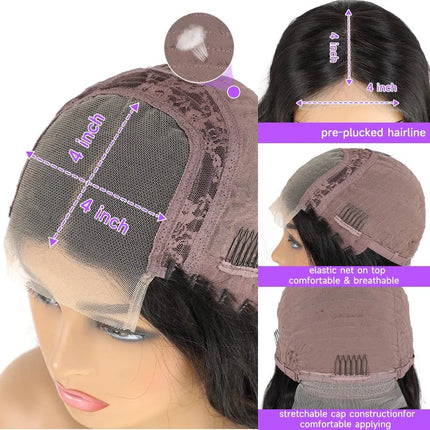 Long Silk Straight Style 4X4 Closure Wigs Natural Black Color 180% High Density Brazilian Human Hair Transparent Lace Wigs